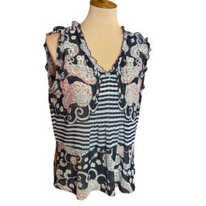 Cabi sheer paisley n striped peplum dressy top